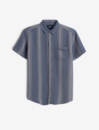 PIONEER dark grey stripe cotton casual shirt