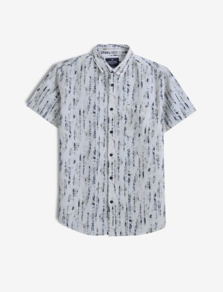 PIONEER off-white printed linen shirt