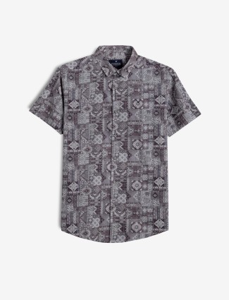 PIONEER printed white and coffee cotton shirt