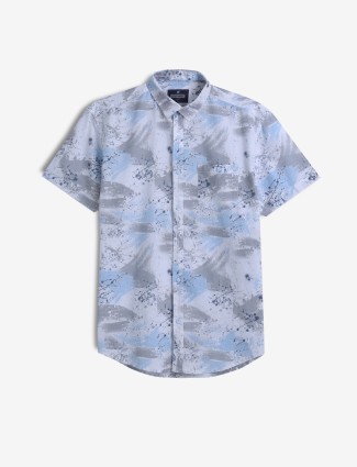 PIONEER sky blue and white printed shirt