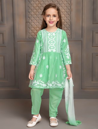 Pista green cotton embroidery salwar suit