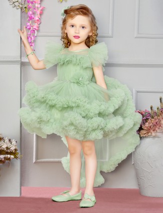 Pista green net frock for party