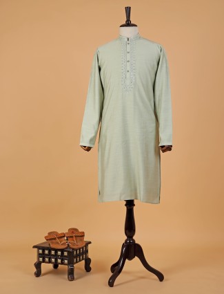 Pista green plain kurta suit in silk
