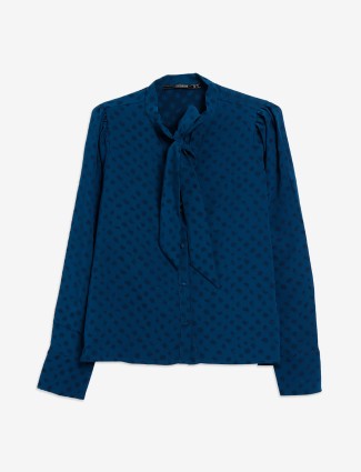 Polyester prussian blue printed shirt