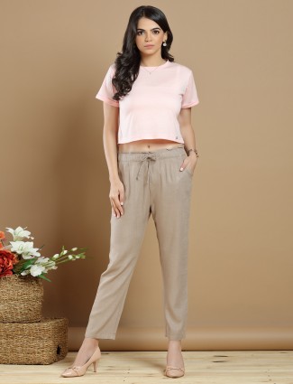 Pretty linen pant for causal wear in fawn beige