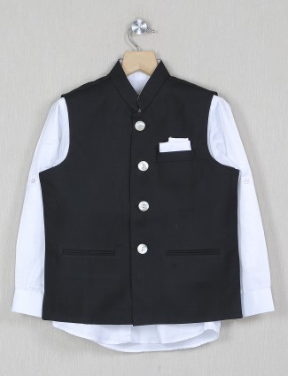 Printed black color boys cotton silk waistcoat