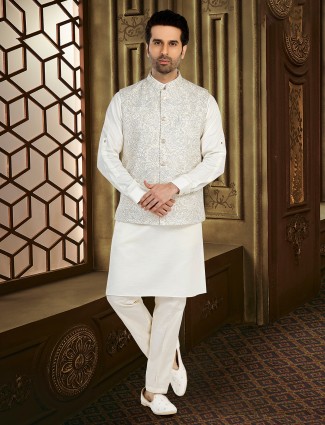 Printed cream silk wedding waistcoat set