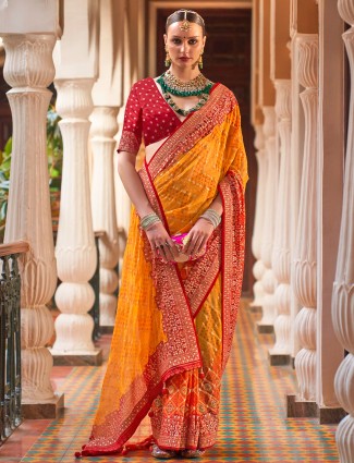 Printed georgette saree in yellow