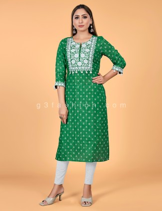 Printed green casual wear cotton kurti