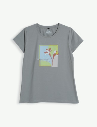 Printed grey casual t shirt in cotton