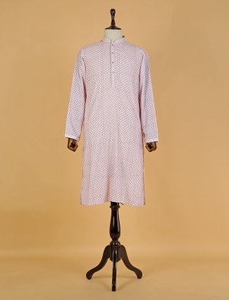 Printed light pink kurta suit in cotton