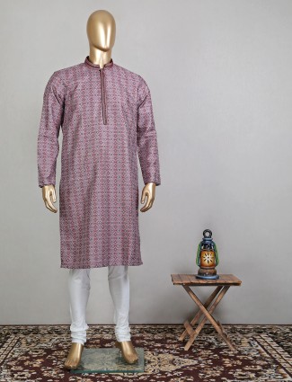 Printed maroon cotton kurta suit for festive