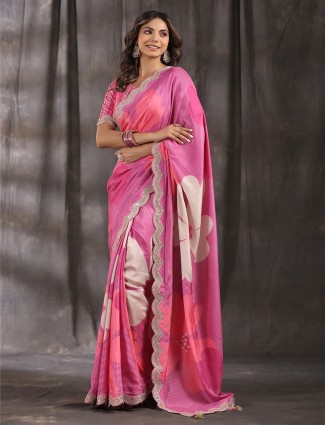 Buy Rani Pink Printed Semi Crepe Saree - Koskii-sgquangbinhtourist.com.vn