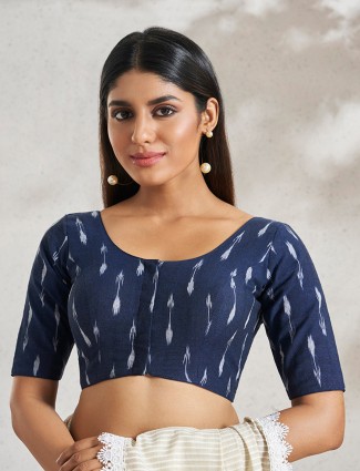 Printed navy cotton blouse