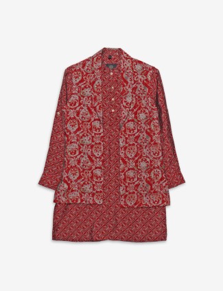 Printed red silk waistcoat set for wedding