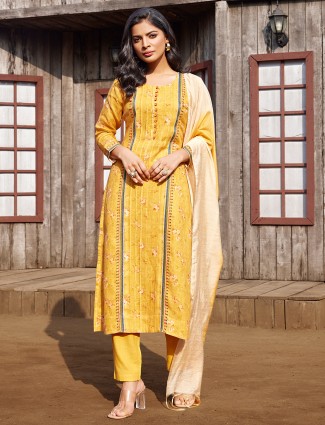 Printed yellow kurti set with dupatta