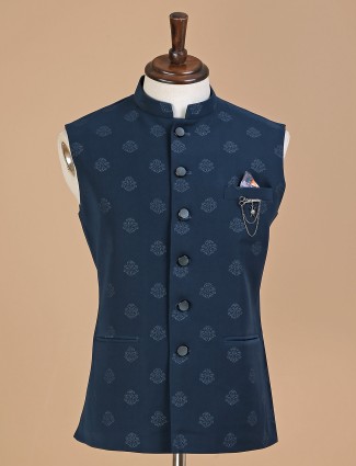Prussian blue waistcoat in terry rayon