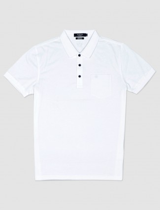 Psoulz white solid casual polo t-shirt