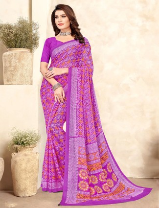 Purple bandhani printed chiffon saree