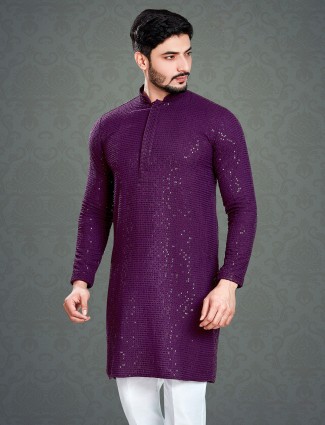 Purple cotton embroidery kurta