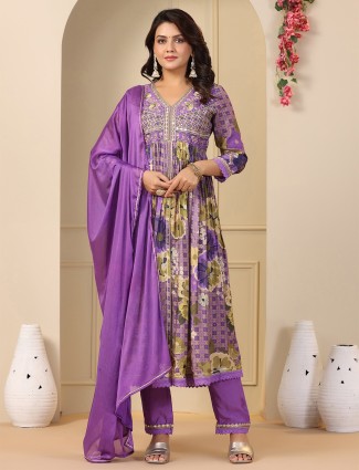 Purple cotton kurti set with dupatta