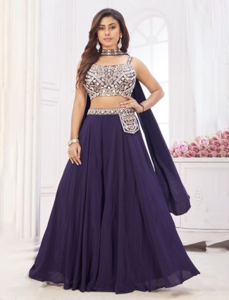 Purple crop top style palazzo suit with dupatta