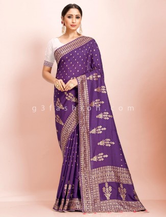 Purple dola silk festive wear exclusive saree