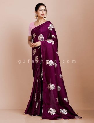 Purple dola silk saree for party
