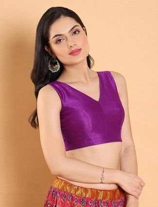 Purple dupion silk plain blouse