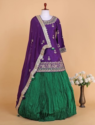 Purple indowestern style lehenga suit in silk