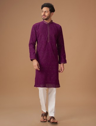 Purple kurta suit with embroidery