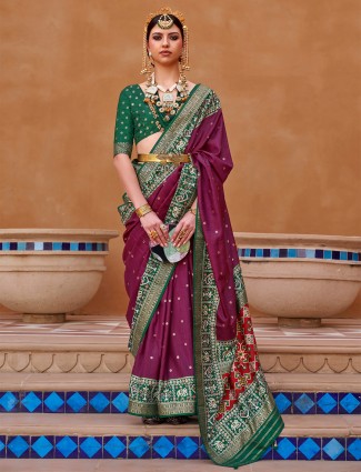 Purple patola silk wedding saree