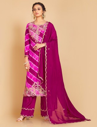Purple printed silk salwar suit