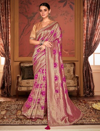 Purple soft dola silk zari weaving saree
