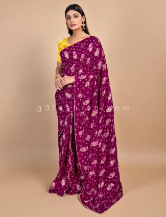 Purple wedding wear bandhej saree