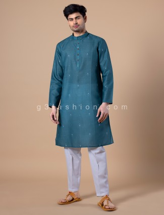 Rama blue cotton printed kurta set