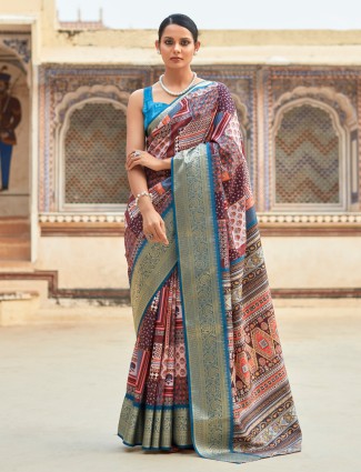 Rama blue dola silk printed saree