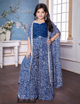 Rama blue printed palazzo suit in georgette