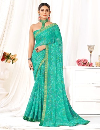 Rama green bandhani printed saree