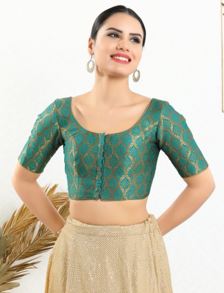 Rama green jacquard ready made blouse