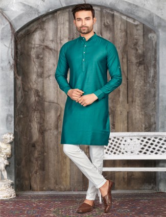 Rama green silk plain kurta suit