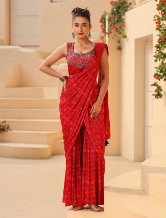 Rani printed sharara suit with attached drape