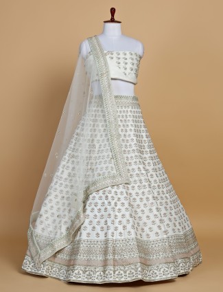 Raw silk unstitched lehenga choli in white