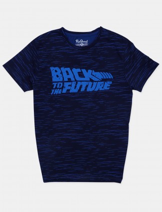 Raxstraut printed style blue cotton casual t-shirt