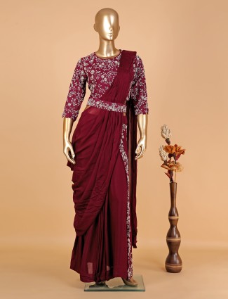 Ready-to-wear wine saree