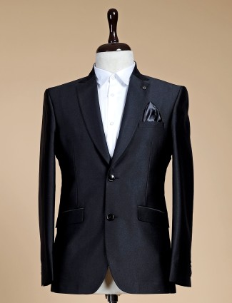 Reception wear black terry rayon solid coat suit
