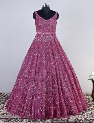 Reception wear onion pink hue net gown