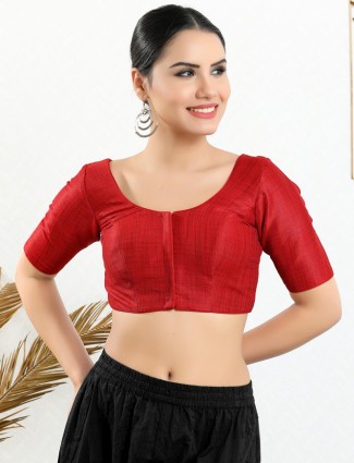Red art silk ready made blouse