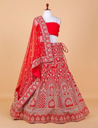 Red bridal unstitched lehenga choli with dupatta