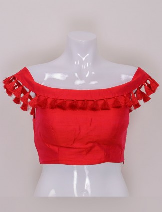 Red color plain raw silk ready made blouse